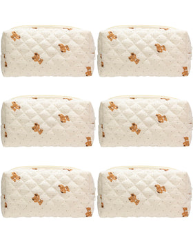 PAZIMIIK Small Quilted Makeup Bag front view with floral pattern