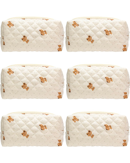 PAZIMIIK Small Quilted Makeup Bag front view with floral pattern