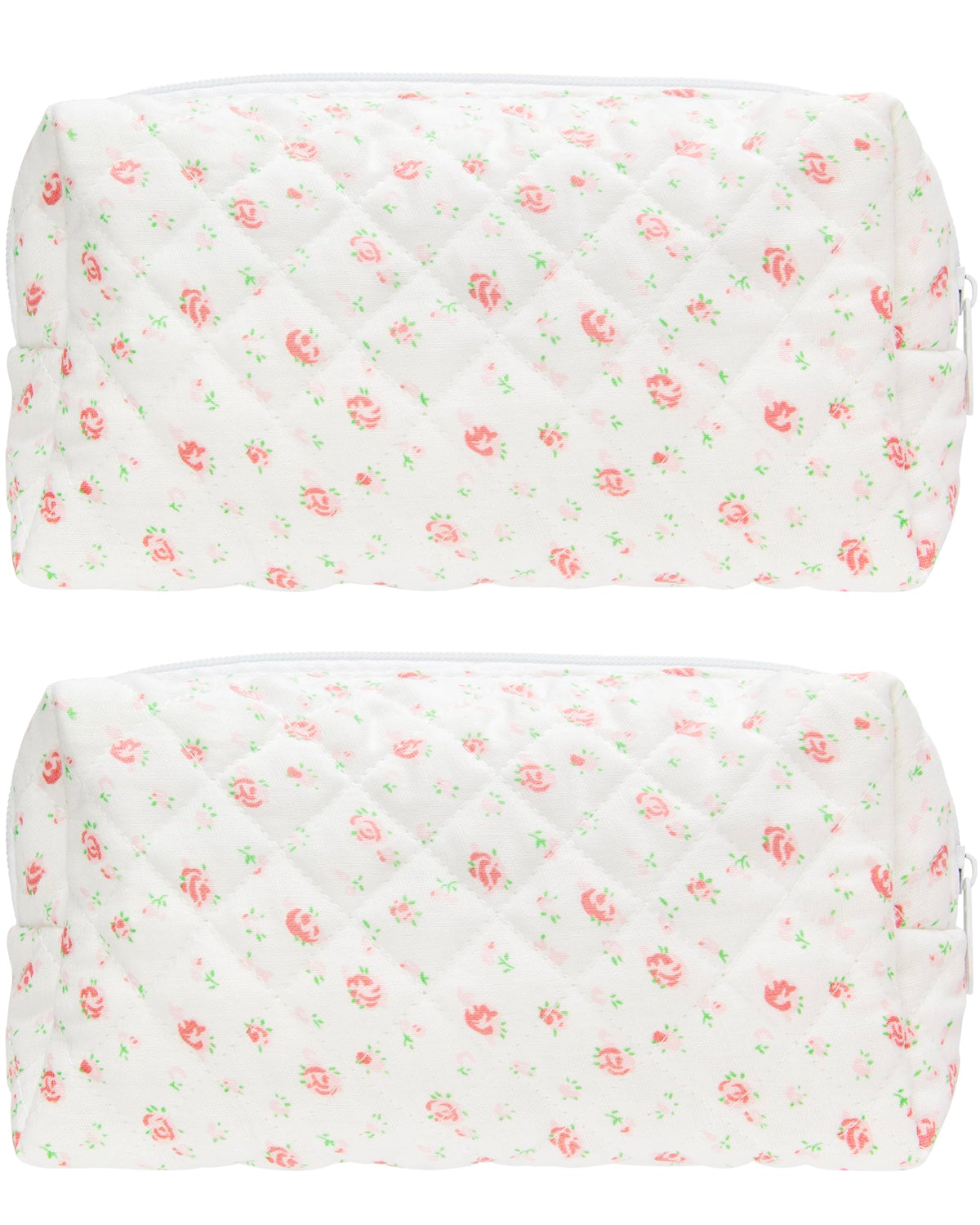 PAZIMIIK Small Quilted Makeup Bag front view with floral pattern