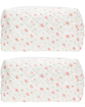 PAZIMIIK Small Quilted Makeup Bag front view with floral pattern