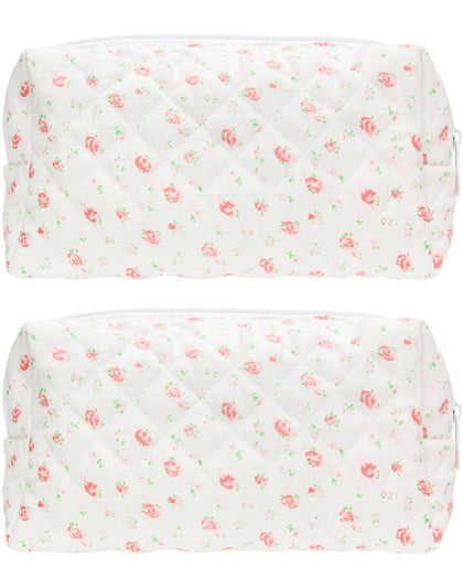 PAZIMIIK Small Quilted Makeup Bag front view with floral pattern