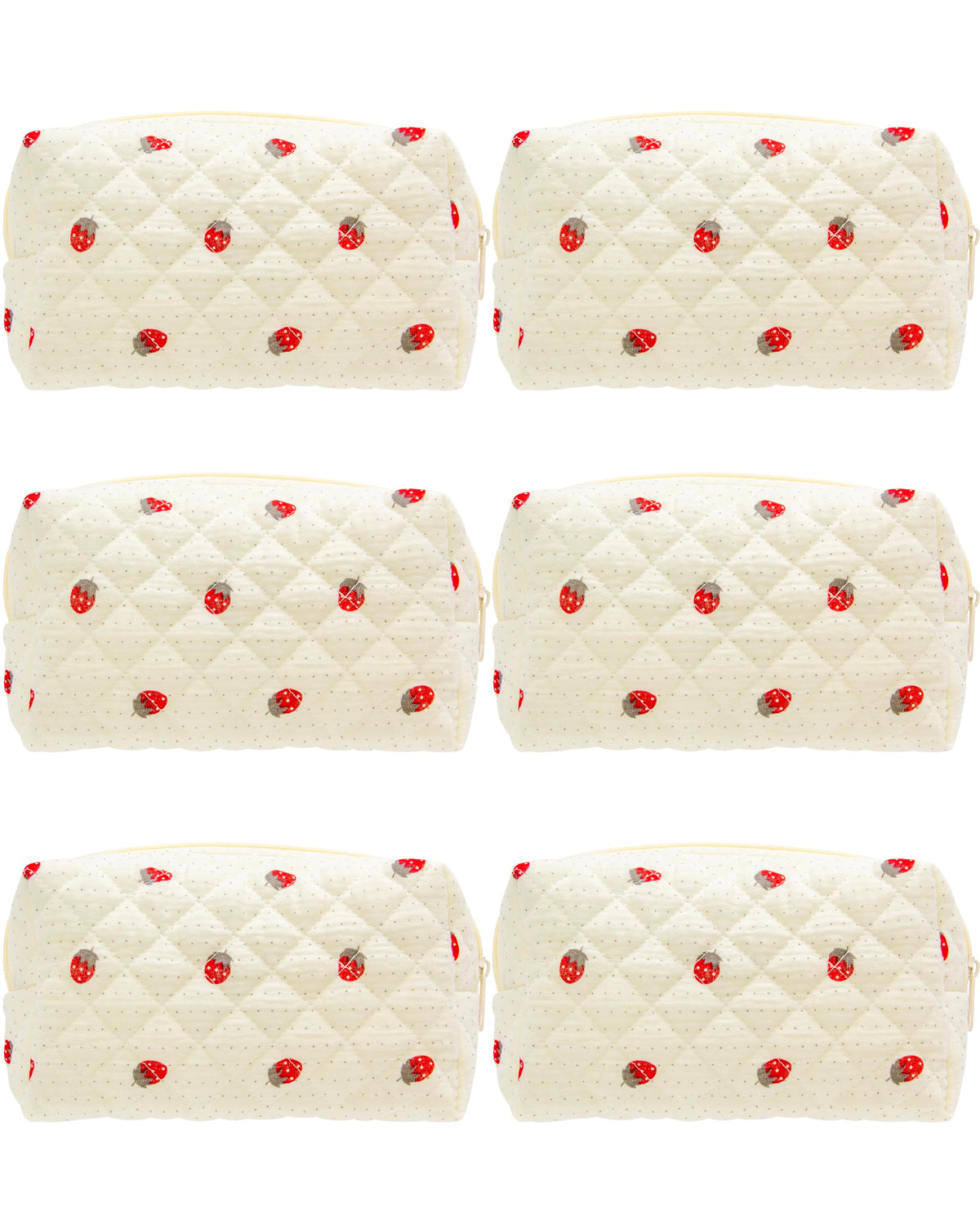 PAZIMIIK Small Quilted Makeup Bag front view with strawberry pattern