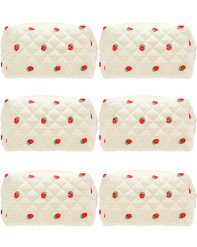PAZIMIIK Small Quilted Makeup Bag front view with strawberry pattern
