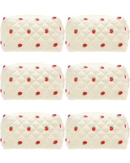 PAZIMIIK Small Quilted Makeup Bag front view with strawberry pattern