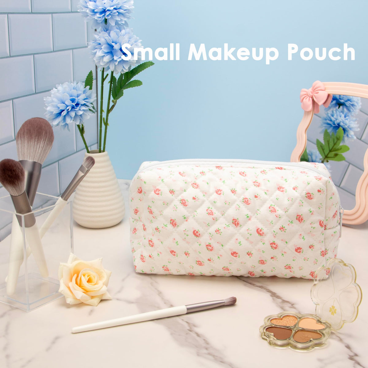 PAZIMIIK Small Quilted Makeup Bag in a travel setting
