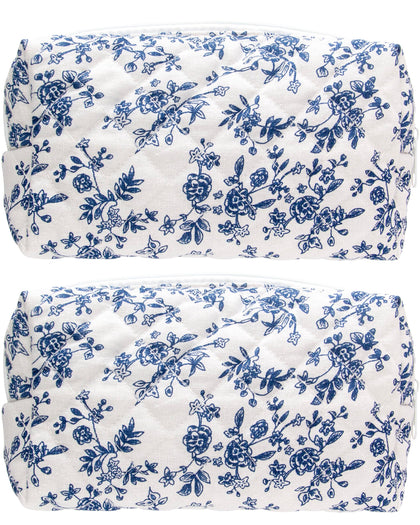 PAZIMIIK Small Quilted Makeup Bag Jouy Blue front view