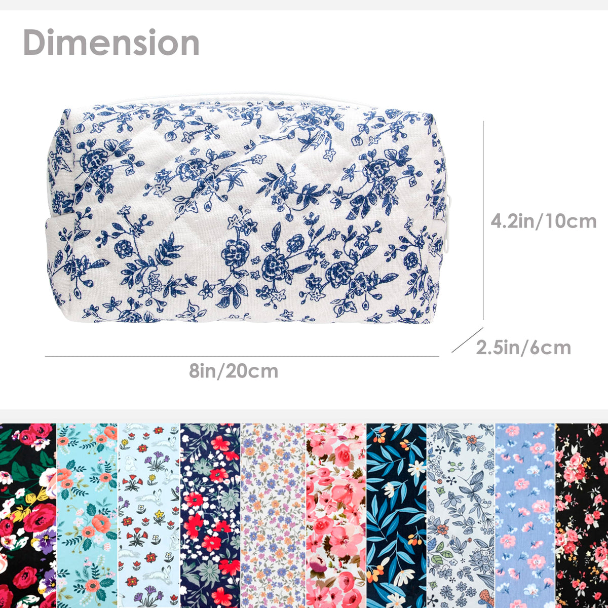 PAZIMIIK Small Quilted Makeup Bag Jouy Blue interior view