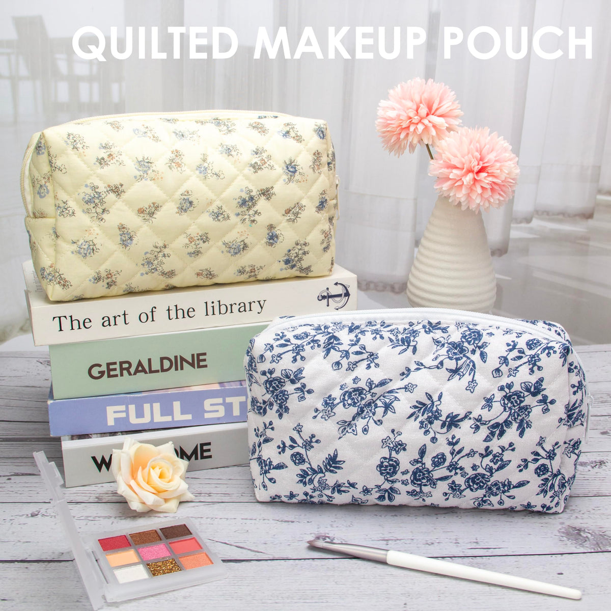 PAZIMIIK Small Quilted Makeup Bag Jouy Blue lifestyle scene