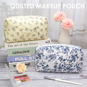 PAZIMIIK Small Quilted Makeup Bag Jouy Blue lifestyle scene