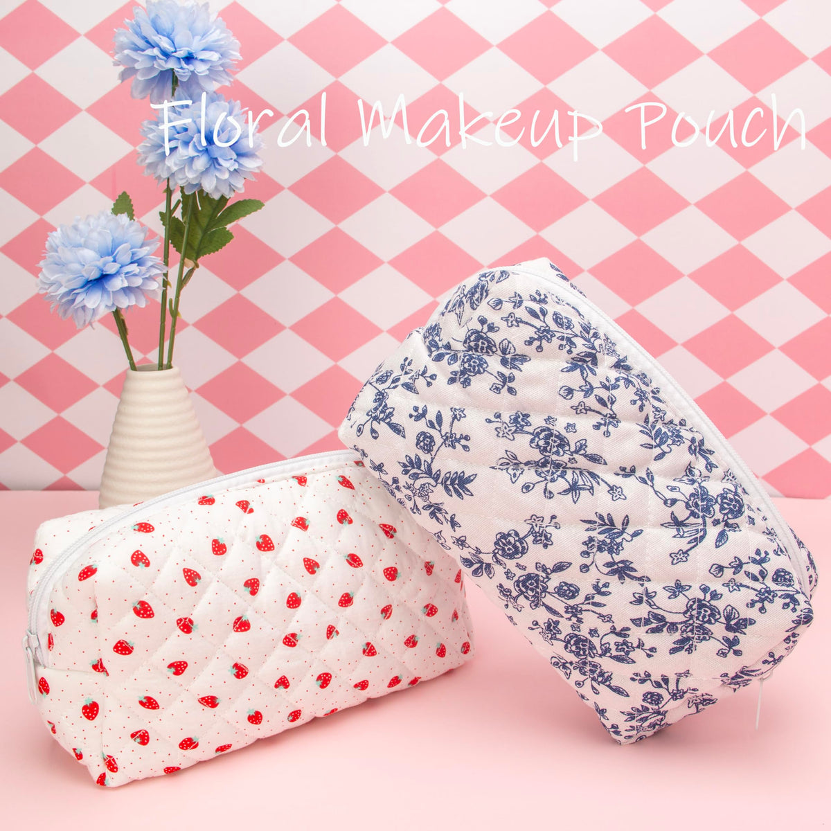PAZIMIIK Small Quilted Makeup Bag Jouy Blue packaging