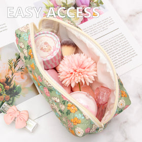 PAZIMIIK Small Quilted Makeup Bag side view showing zipper