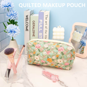 PAZIMIIK Small Quilted Makeup Bag with cosmetics inside