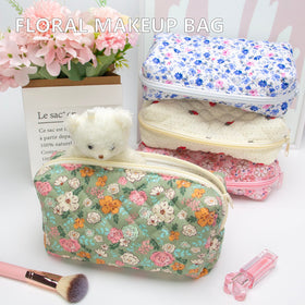 PAZIMIIK Small Quilted Makeup Bag with floral design close-up