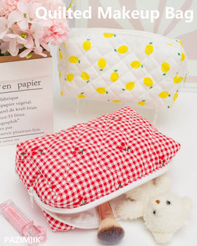 PAZIMIIK Small Quilted Makeup Bag with various patterns displayed