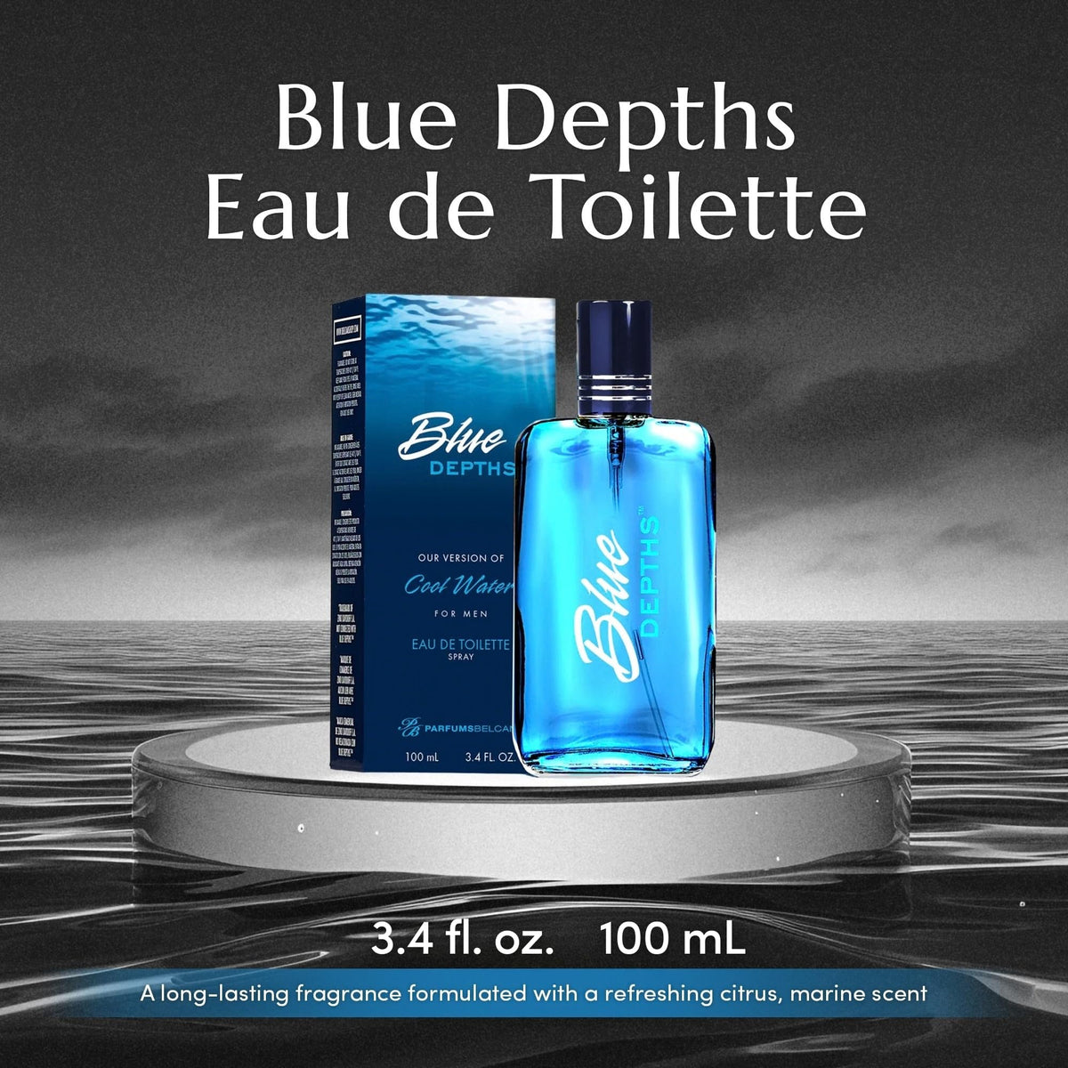 PB ParfumsBelcam Blue Depths Eau de Toilette bottle side view