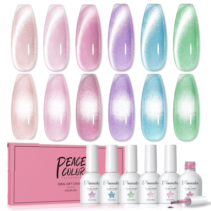 PEACECOLOR Cat Eye Gel Nail Polish Set with 6 colours displayed