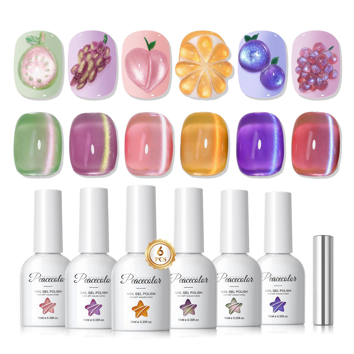 PEACECOLOR Cat Eye Gel Polish Set with 6 colours front view