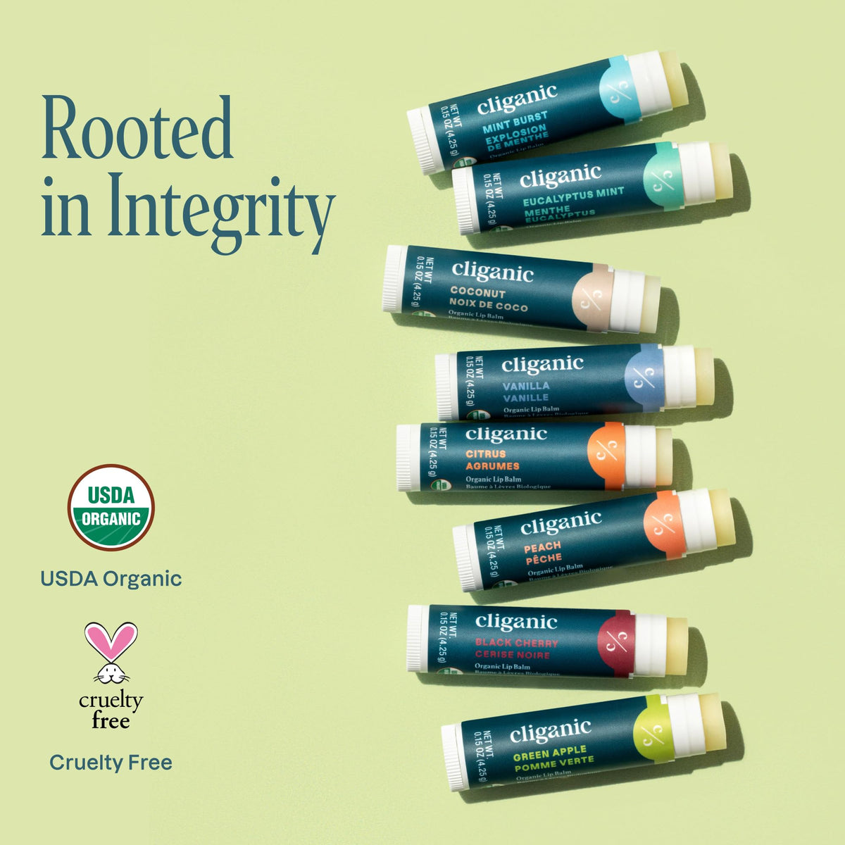 Peach flavour of Cliganic Organic Lip Balm, front view