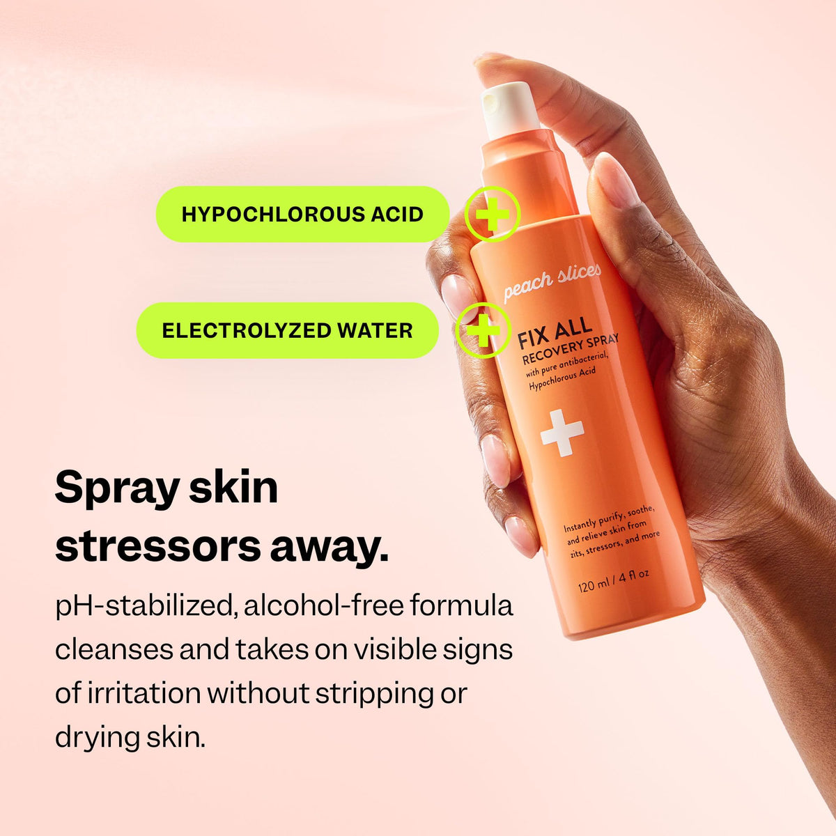 Peach Slices Fix All Recovery Spray 4 oz side view