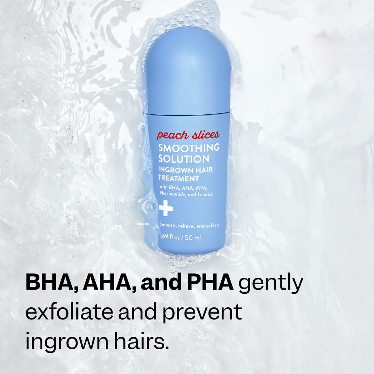 Peach Slices Smoothing Solution on a bathroom counter