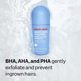 Peach Slices Smoothing Solution on a bathroom counter