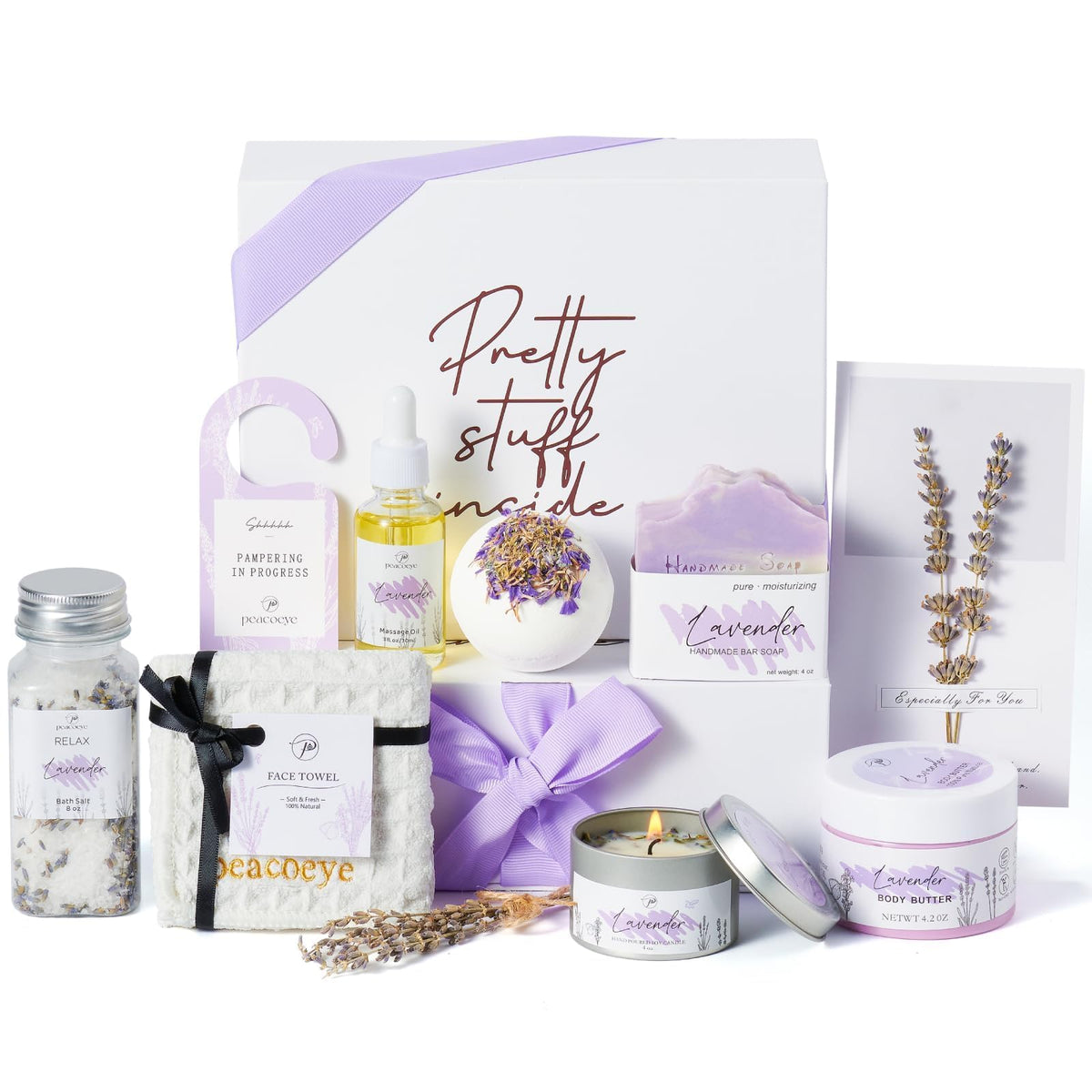 peacoeye Spa Bath Gift Basket with rose petal scented candle