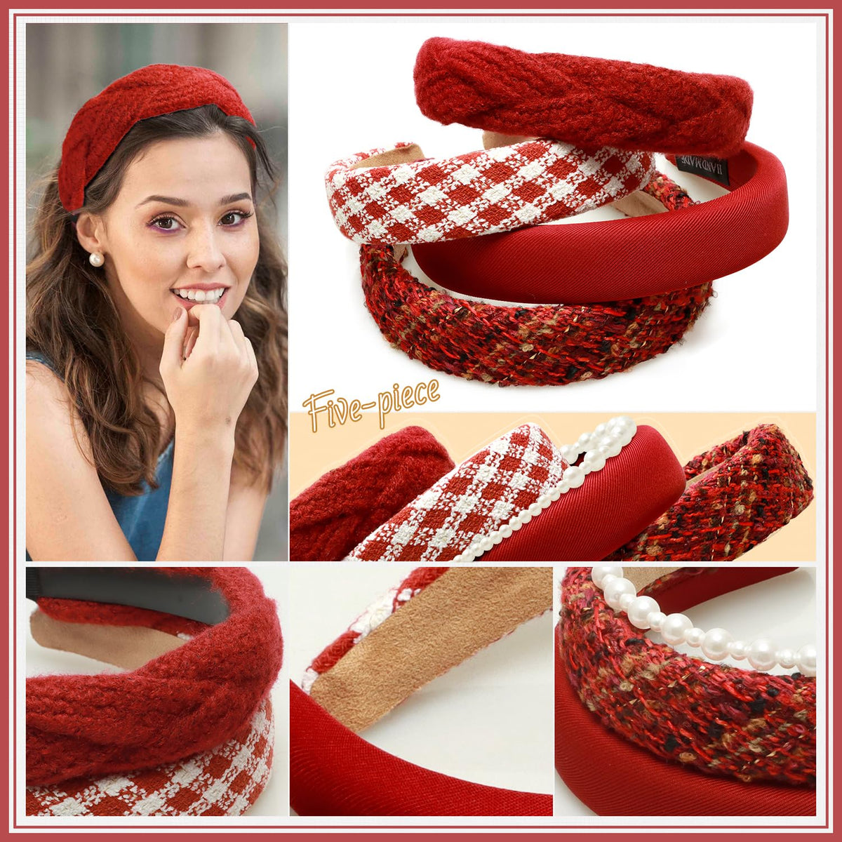 Pearl embellished red headband in DOXISHRUKY set