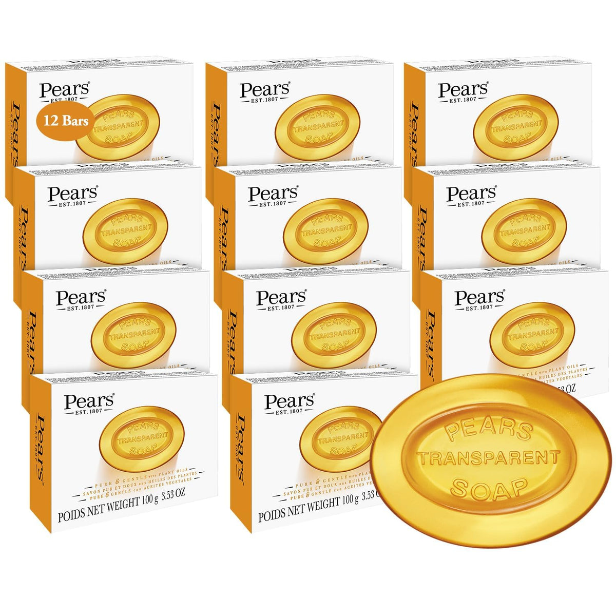 Pears Pure & Gentle Soap 12-Pack transparent amber bars