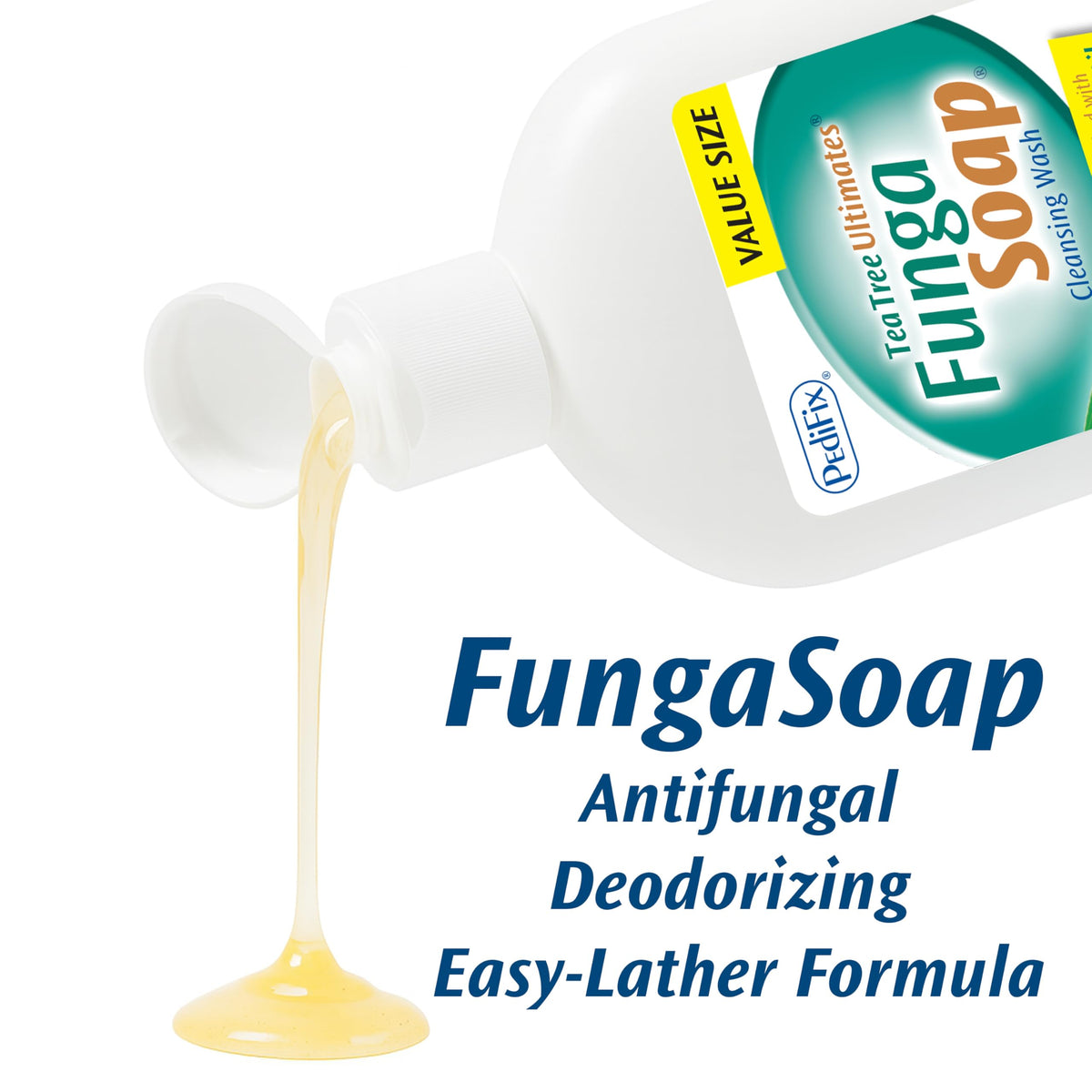 Pedifix FungaSoap bottle with a hand applying the wash