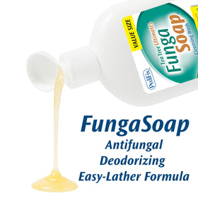 Pedifix FungaSoap bottle with a hand applying the wash