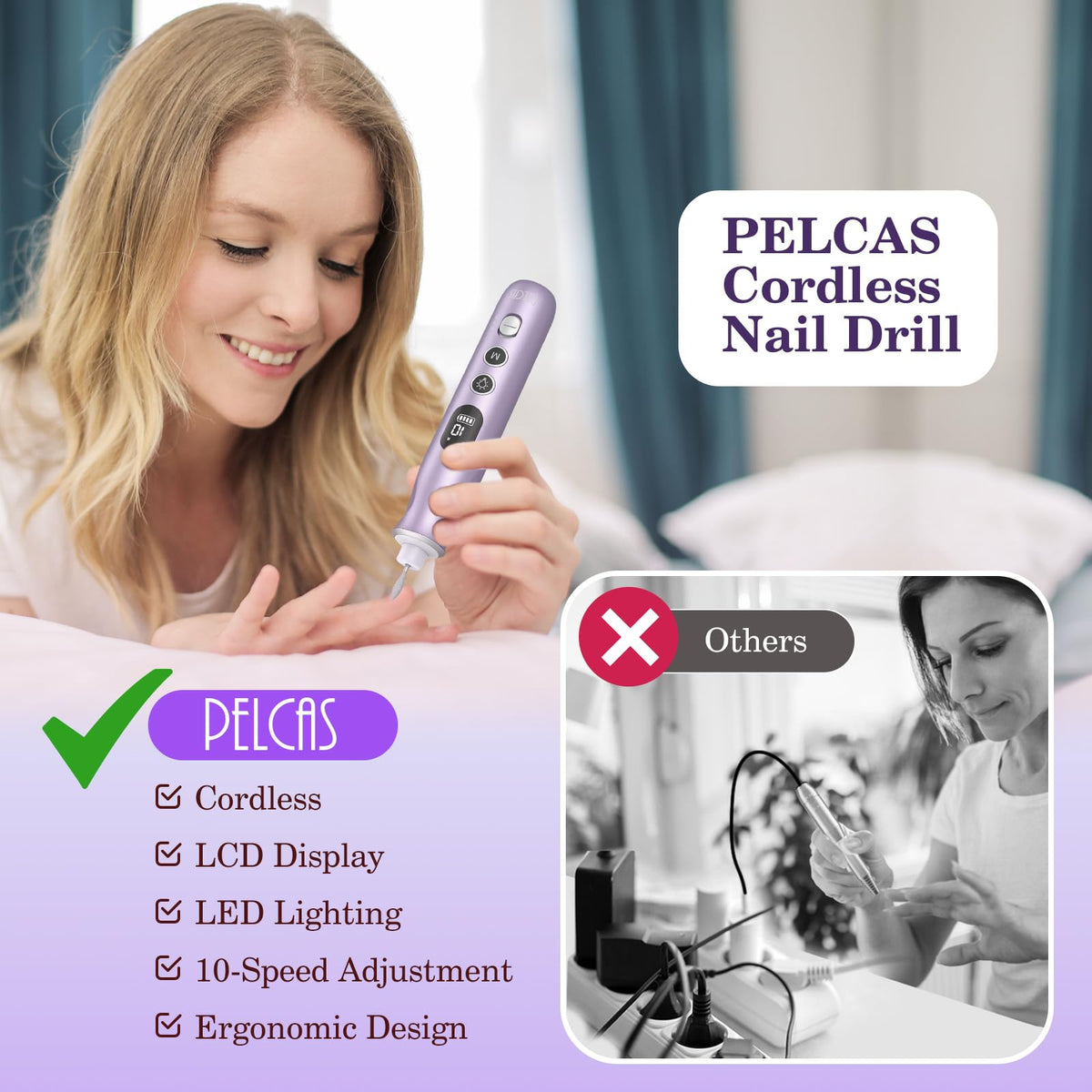 PELCAS Electric Nail Drill with ergonomic design in hand