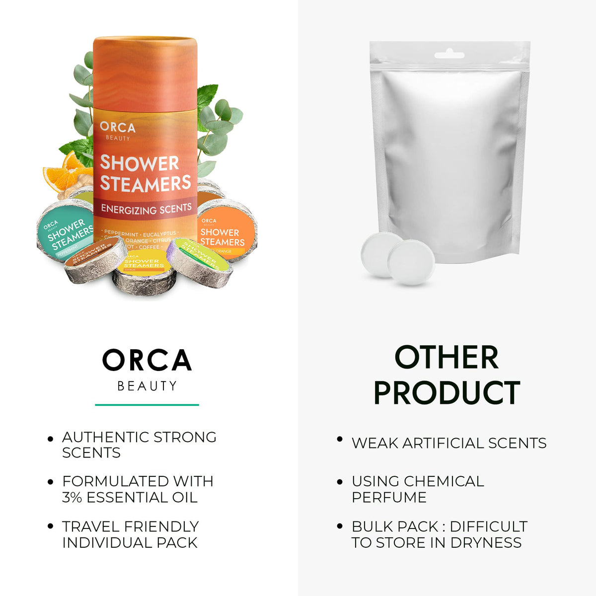 Peppermint and Eucalyptus shower steamers in individual packaging