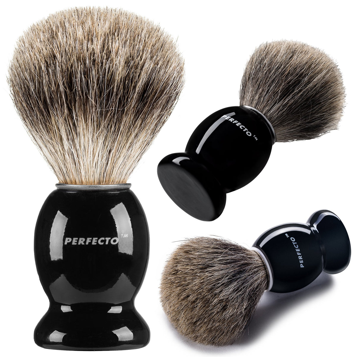 Perfecto Badger Shaving Brush black handle front view