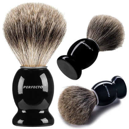 Perfecto Badger Shaving Brush black handle front view
