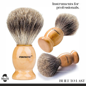 Perfecto Shaving Brush in a grooming setup with shaving cream