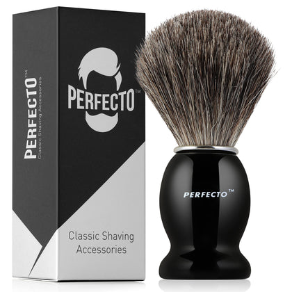 Perfecto Synthetic Shaving Brush front view with wooden handle