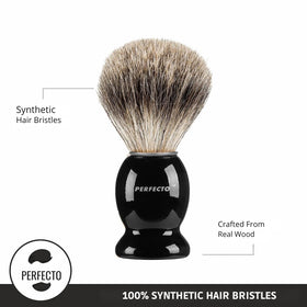 Perfecto Synthetic Shaving Brush on a bathroom countertop