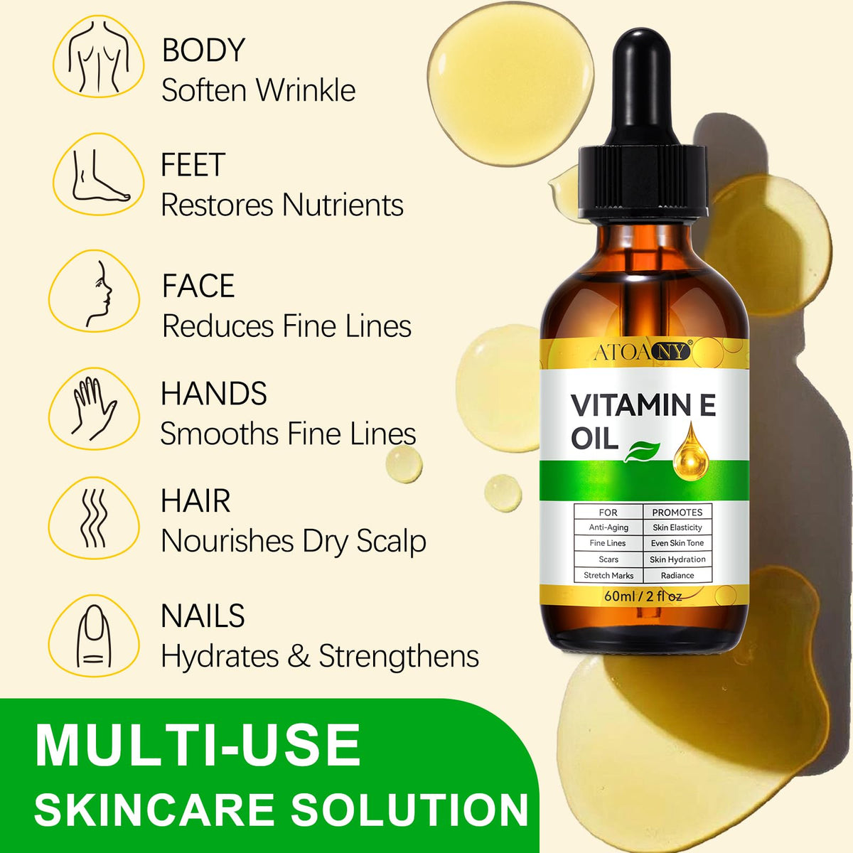 Person applying ATOANY Vitamin E Oil on skin