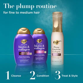Person applying OGX Thick & Full Biotin & Collagen Conditioner