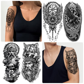 Person applying Yazhiji Viking temporary tattoo on arm