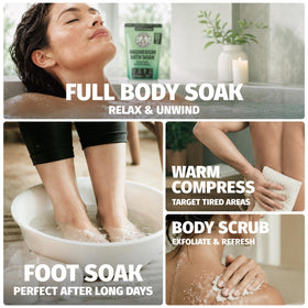 Person relaxing in a bath with Coach Soak Magnesium Bath Soak
