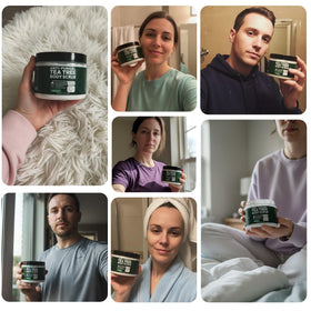 Person using Terramed Antifungal Body Scrub in shower