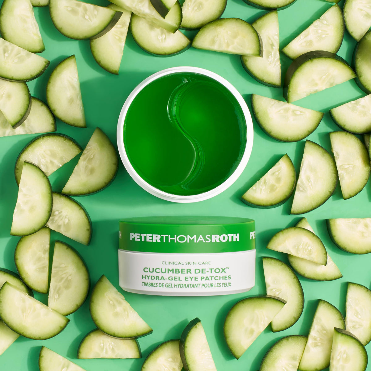 Peter Thomas Roth Cucumber De-Tox Eye Patches in use on model