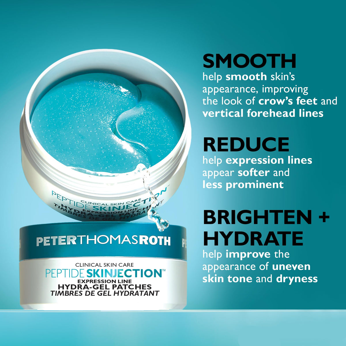 Peter Thomas Roth Peptide Skinjection Eye Mask Patches on a bathroom counter
