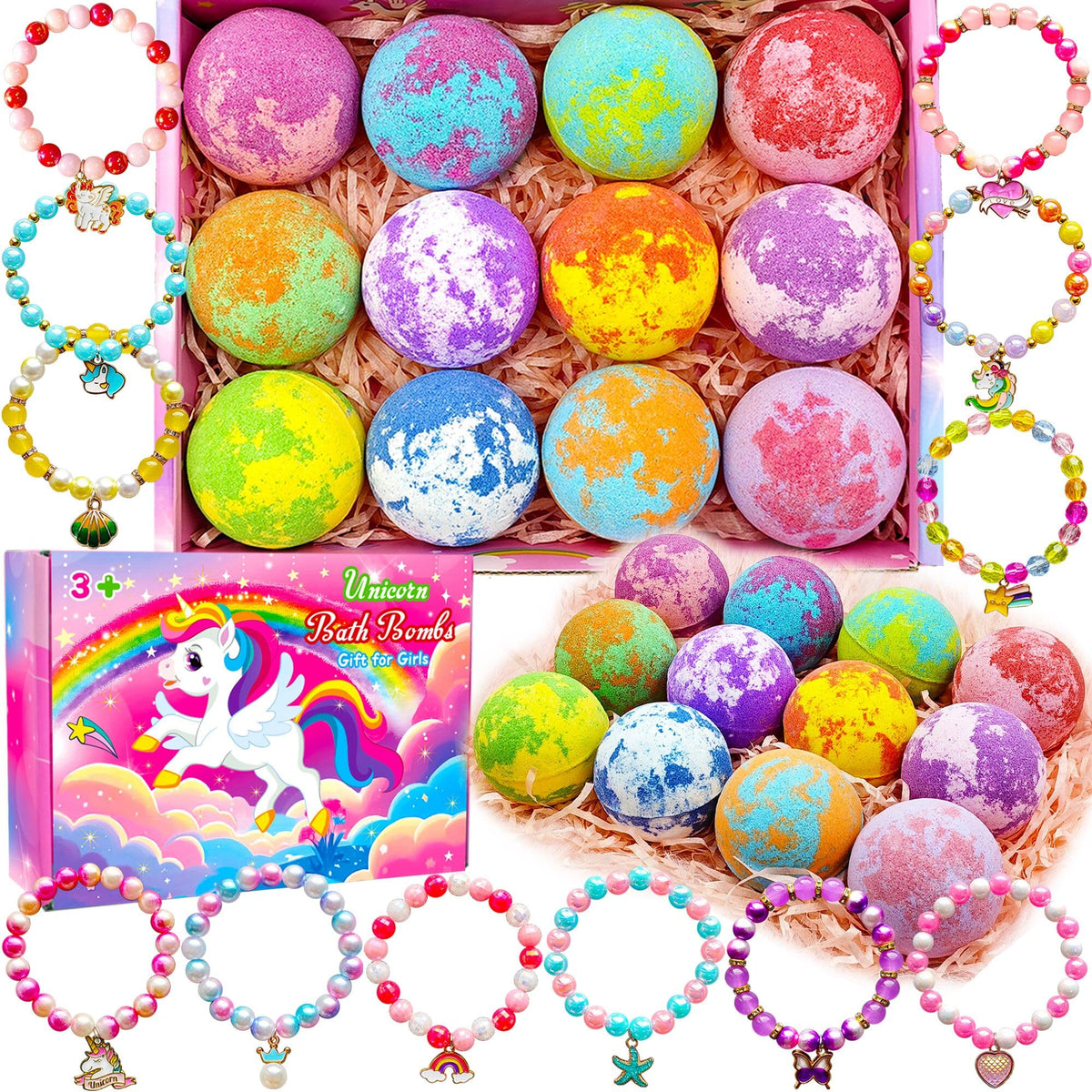 Phaorui Unicorn Bath Bombs gift set with 12 colourful bath bombs