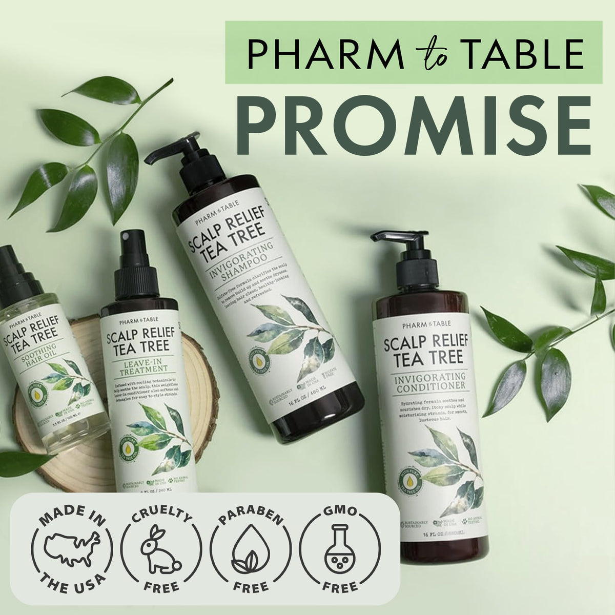 PHARM TO TABLE Leave In Conditioner Spray on a bathroom shelf