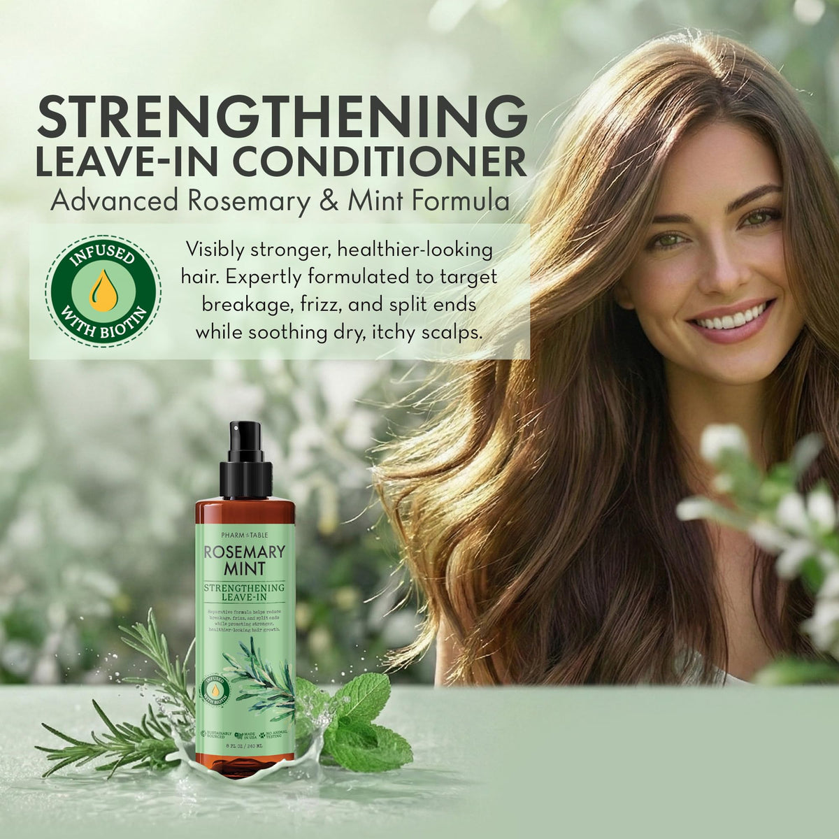 PHARM TO TABLE Leave In Conditioner Spray Rosemary & Mint back view