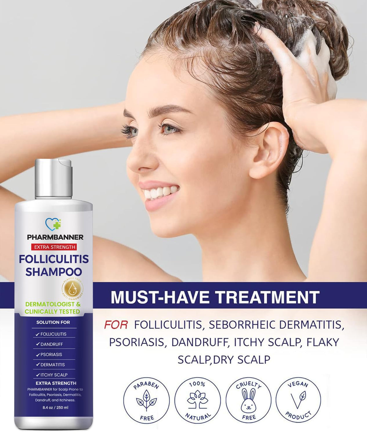 PHARMBANNER Anti-Fungal Shampoo in use on a lathering scalp