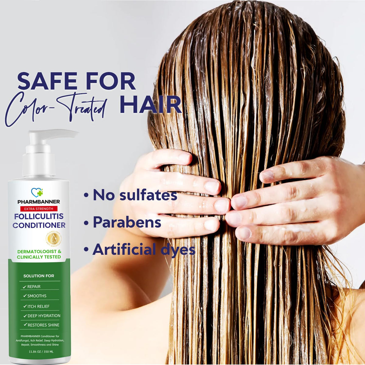 PHARMBANNER Folliculitis Itch Relief Conditioner texture on hand