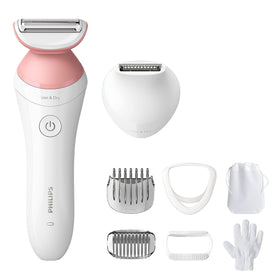 Philips Lady Shaver Series 6000 with all accessories displayed